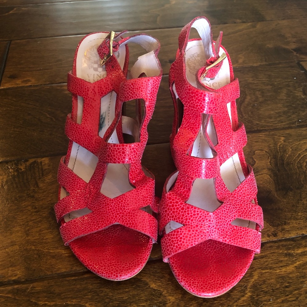 Vince Camuto red leather heeled sandals